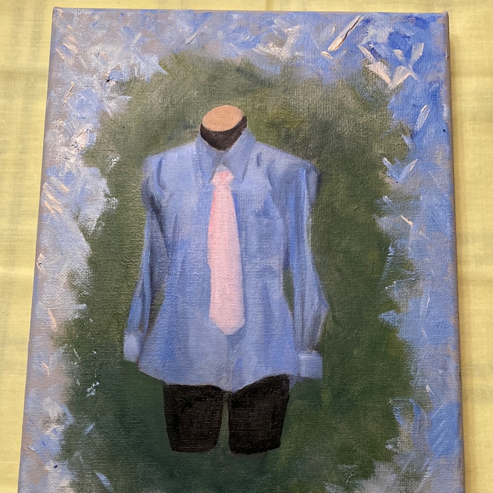 HAND CRAFTED 9 x 12” oil painting, blue, green, black & pink.  Classic! $75